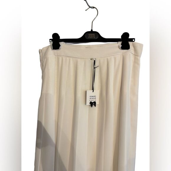 Edward Achour Paris Knee Length Chiffon Pleated Skirt - Ivory sz 46 - Picture 2 of 14